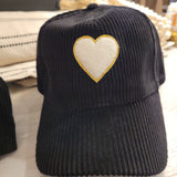 Black Corduroy Heart  Hat